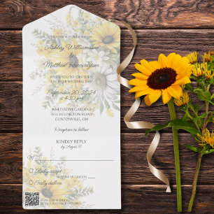 Soft Sunflowers and Daisies with QR Code All In One Invitation