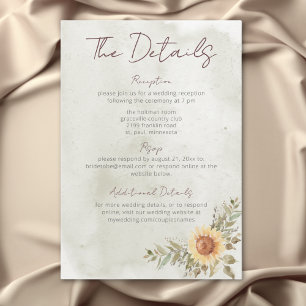 Soft Sunflowers Boho Heart Wedding Details  Enclosure Card