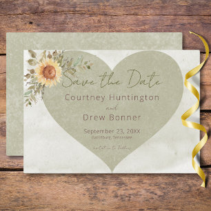 Soft Sunflowers Boho Heart Wedding Save The Date