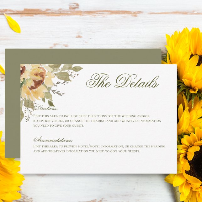Soft Sunflowers Green Wedding Details  Enclosure Card (Creator Uploaded)