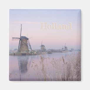 Soft sunrise light in winter over windmills magnet