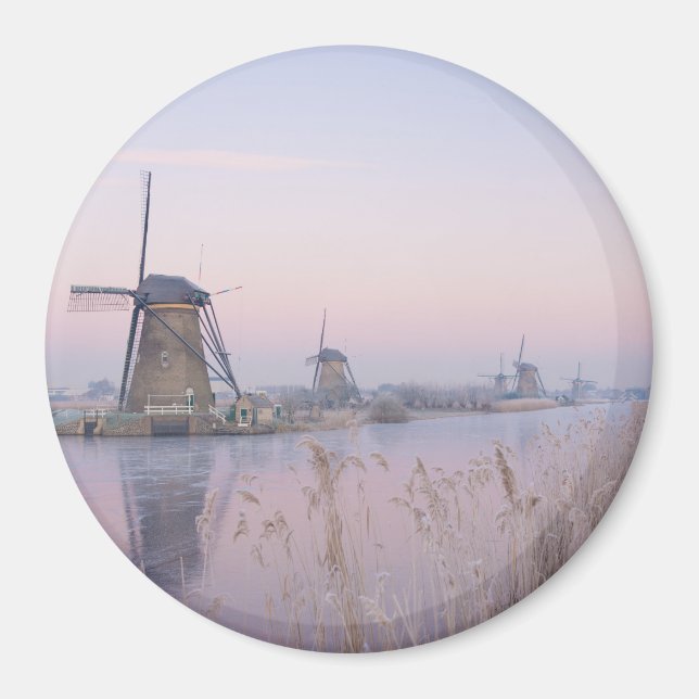 Soft sunrise light in winter over windmills magnet (Front)