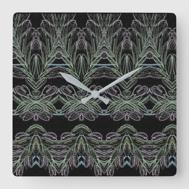 Soft Swirls Black   Square Wall Clock (Front)