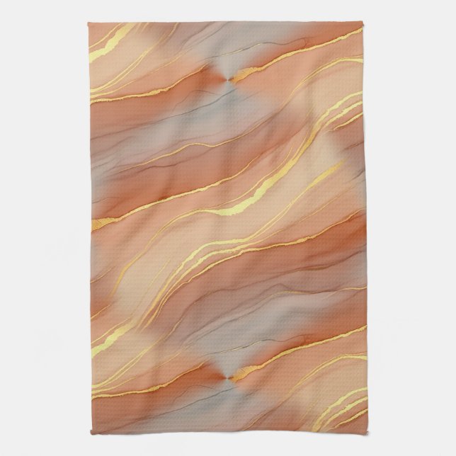 Soft Taupe Burnt Orange Marble Gold Kitchen Towel (Vertical)
