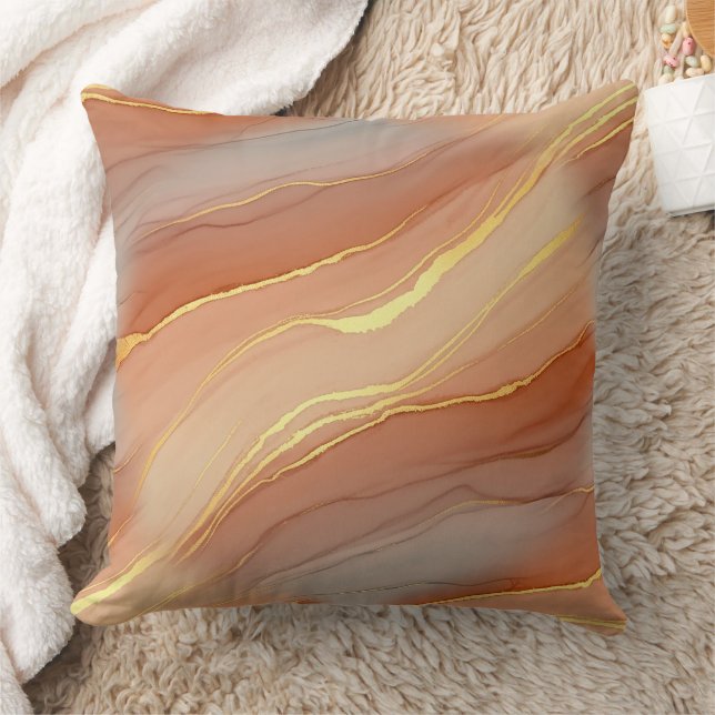 Soft Taupe Burnt Orange Marble Gold Throw Pillow (Blanket)