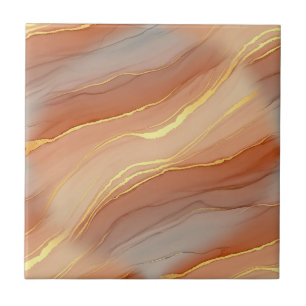 Soft Taupe Burnt Orange Marble Gold Tile
