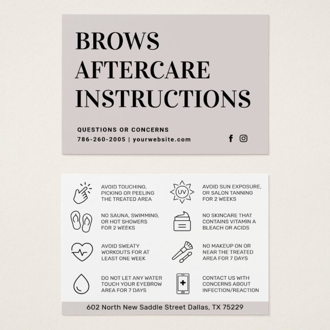 Soft Taupe Classic Brows Aftercare Guide (Front & Back)