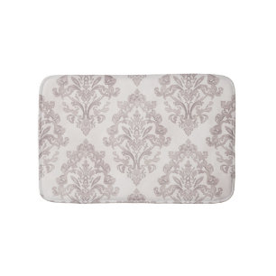 Soft Taupe Damask Watercolor Classic Floral Bath Mat