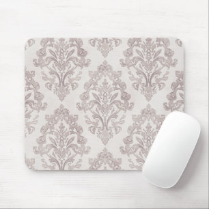 Soft Taupe Damask Watercolor Classic Floral Mouse Pad