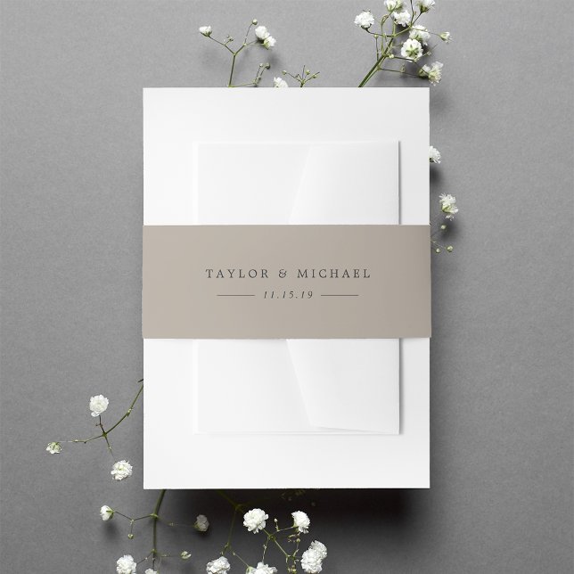 Soft Taupe Personalized Wedding Invitation Belly Band (Creator Uploaded)