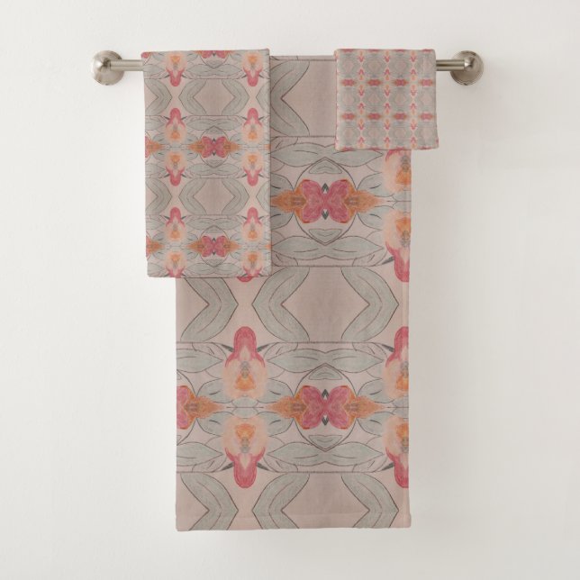 Soft Teal And Coral Bath Towel Set (Insitu)