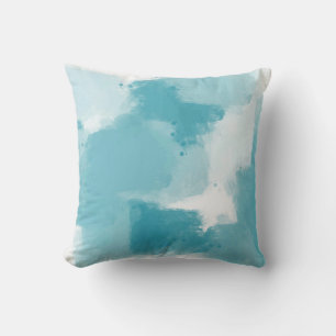 Soft Teal and White Abstract Brushstrokes Throw Pillow