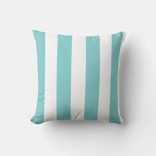 Soft Teal and White Striped Throw Pillow (Front)
