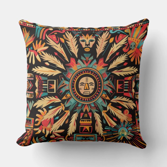 Soft Teal "Aztec Dream" Plush Throw Cushion 51x51  (Front)