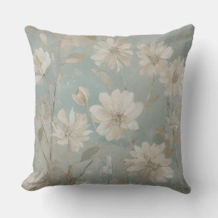 Soft Teal Beige Sage Cream Floral Throw Pillow