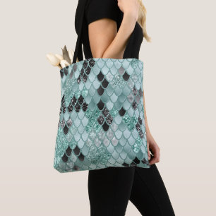 Soft Teal Black Mermaid Scales Glam #1  Tote Bag