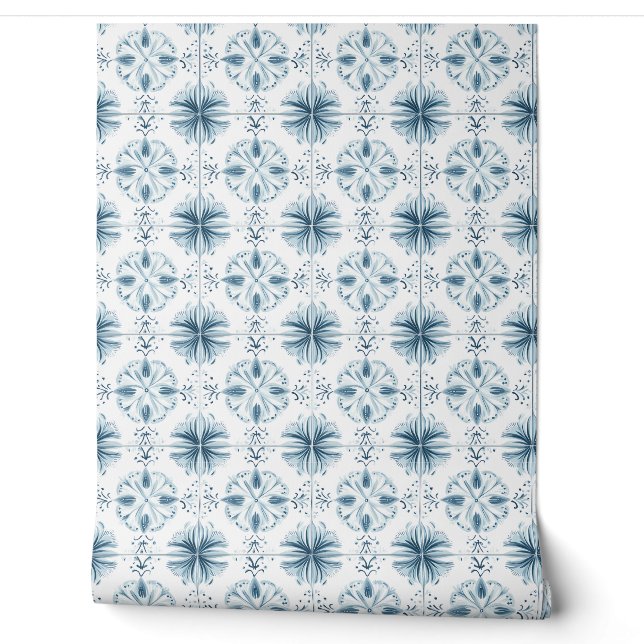 Soft Teal Blossom Medley Petite - Teal, White  Wallpaper (Unrolling)
