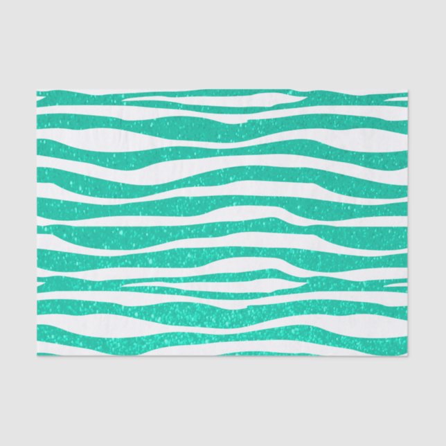 Soft Teal Blue Glitter Zebra Animal Print Tissue Paper (Front)