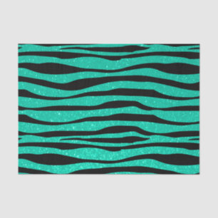 Soft Teal Blue Glitter Zebra Animal Print Tissue Paper