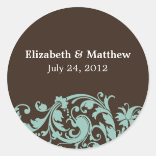 Soft Teal & Brown Swirl Wedding Favour Label