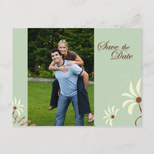 Soft teal + cream floral save the date photo card
