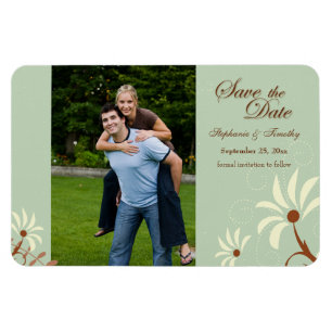 Soft teal + cream floral save the date photo magnet