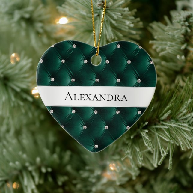 Soft Teal Green Luxury faux Velvet Christmas Ceramic Ornament (Tree)