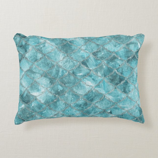 Soft Teal Mermaid Print Accent Pillow (Front)