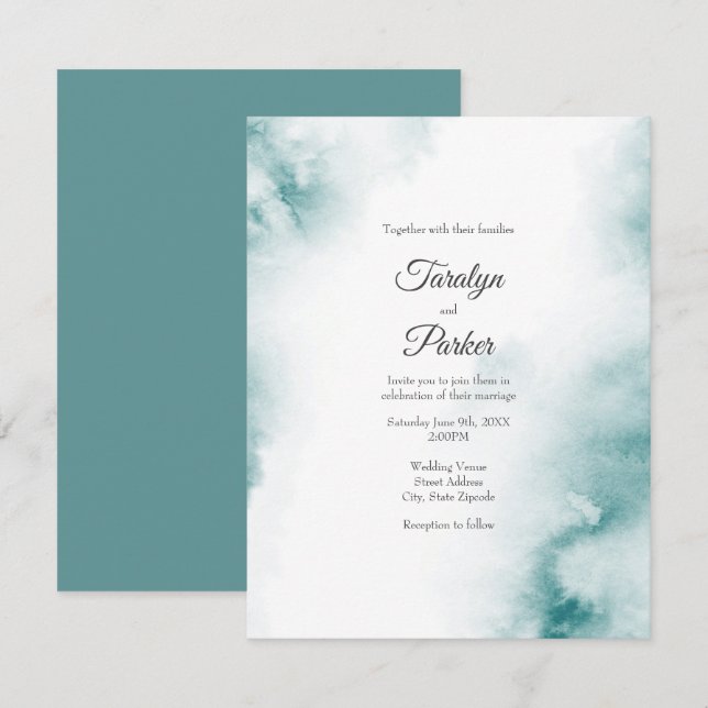 Soft Teal Watercolor Abstract Frame Invitation (Front/Back)
