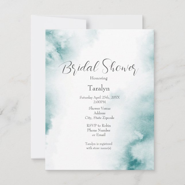 Soft Teal Watercolor Abstract Frame Invitation (Front)