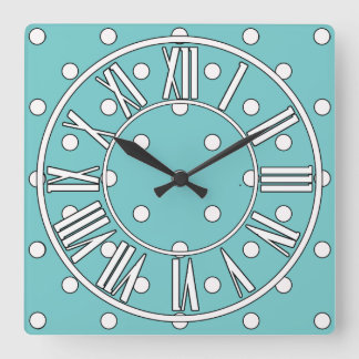 Soft Teal with White Dots and Roman Numbers Clock