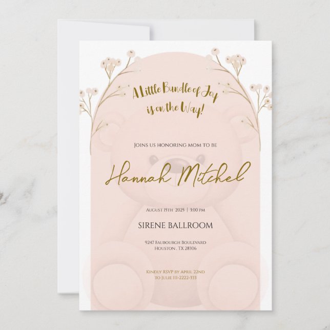 Soft Teddy Bear Baby Shower Invitation (Devant)