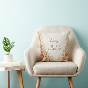 Soft Terracotta Boho Floral Pampas Frame Throw Pillow