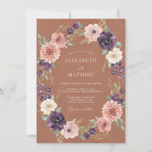 Soft Terracotta Plum Wreath Wedding Invitation