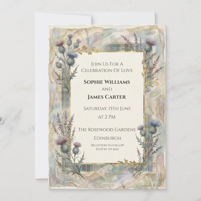 Soft Thistle Bluebell Scottish Wedding Invitation (Front)