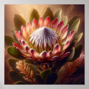 Soft Toned King Protea Bloom in Artistic Natural  Poster