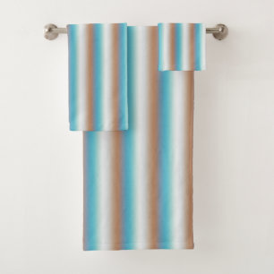 Soft Toned Orange Blue Beige White Stripes Bath Towel Set