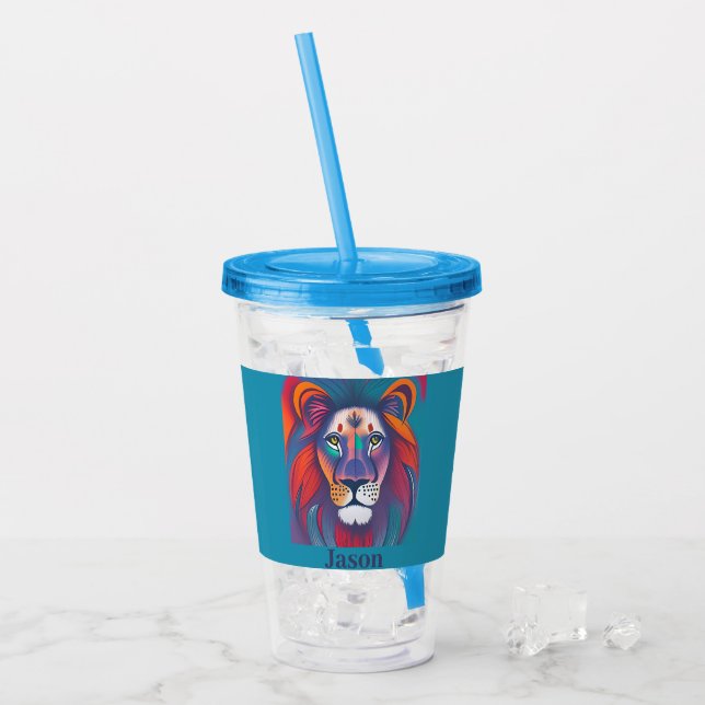 Soft tones Lion personalized Acrylic Tumbler (Front Ice)