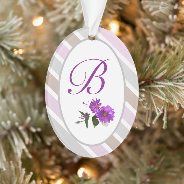 Soft Tones of Pink Monogrammed Diagonal Stripes Ornament (Tree)