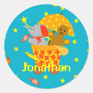 Soft Toys Flying in Starry Sky personalized Classic Round Sticker