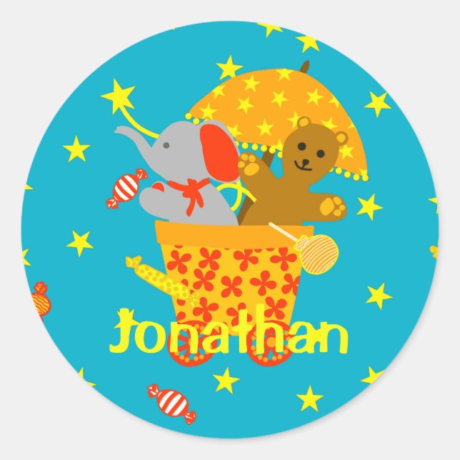Soft Toys Flying in Starry Sky personalized  Classic Round Sticker (Front)