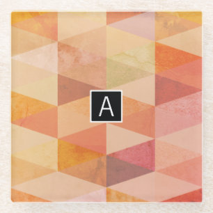 Soft Triangle Geometric Pattern Monogrammed Glass Coaster