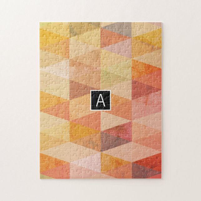 Soft Triangle Geometric Pattern | Monogrammed Jigsaw Puzzle (Vertical)