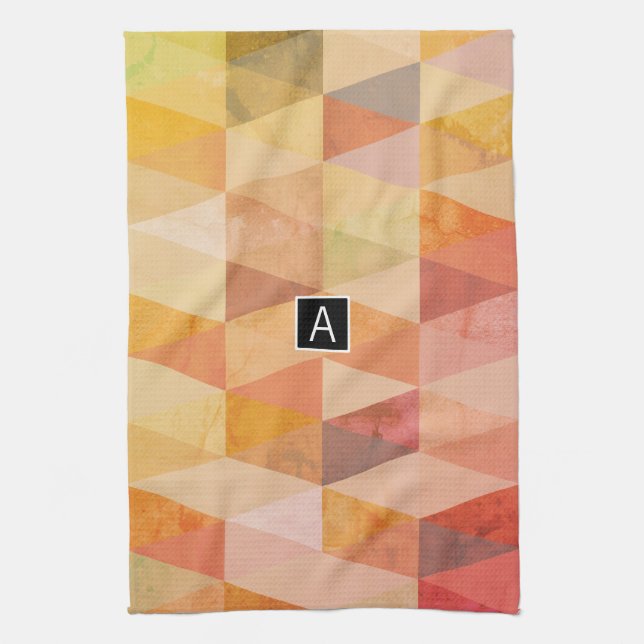 Soft Triangle Geometric Pattern | Monogrammed Kitchen Towel (Vertical)
