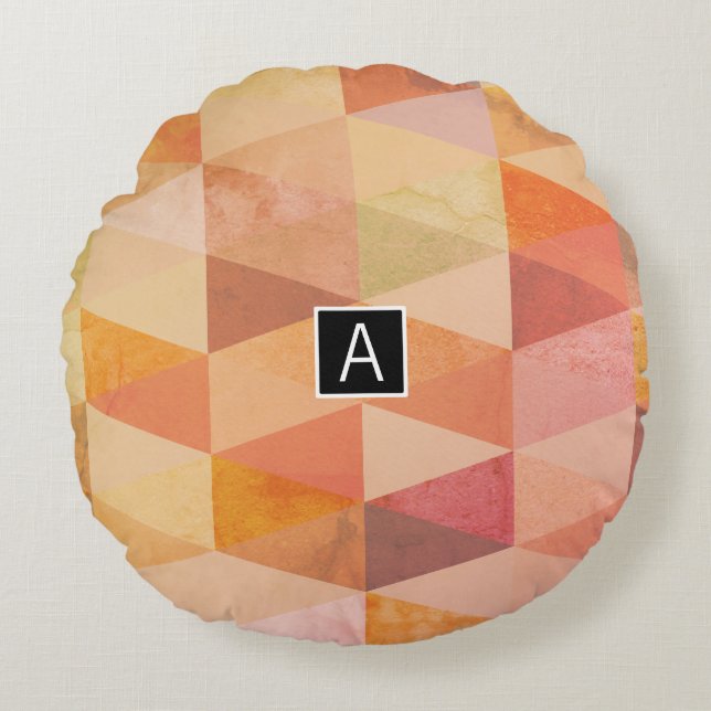 Soft Triangle Geometric Pattern | Monogrammed Round Pillow (Front)