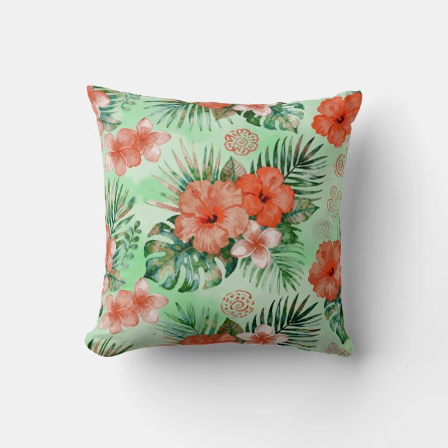 Soft Tropical Floral Throw Pillow (Front)