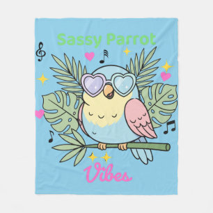 Soft Tropical "Sassy Parrot Vibes" Heart Sunglass Fleece Blanket