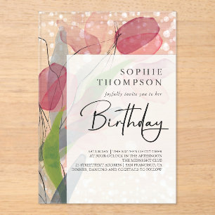 Soft tulips elegant birthday acrylic invitations