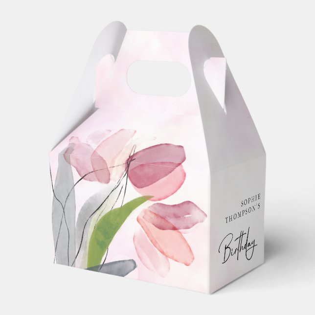 Soft tulips elegant birthday favor box (Front Side)