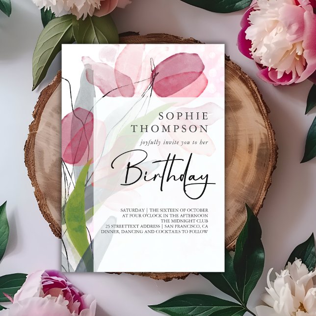 Soft tulips elegant birthday invitation (Creator Uploaded)